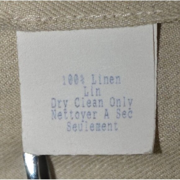 Vintage LAFAYETTE 148 100% Linen Open Front Jacket Size L Raw Trim Neutral Khaki - Picture 13 of 14